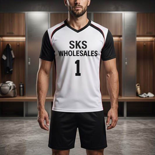 Wholesale Men's White And Black Volleyball Uniforms