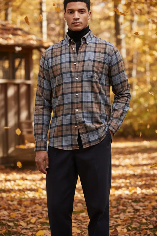 Cedarwood plaid flannel shirt, front