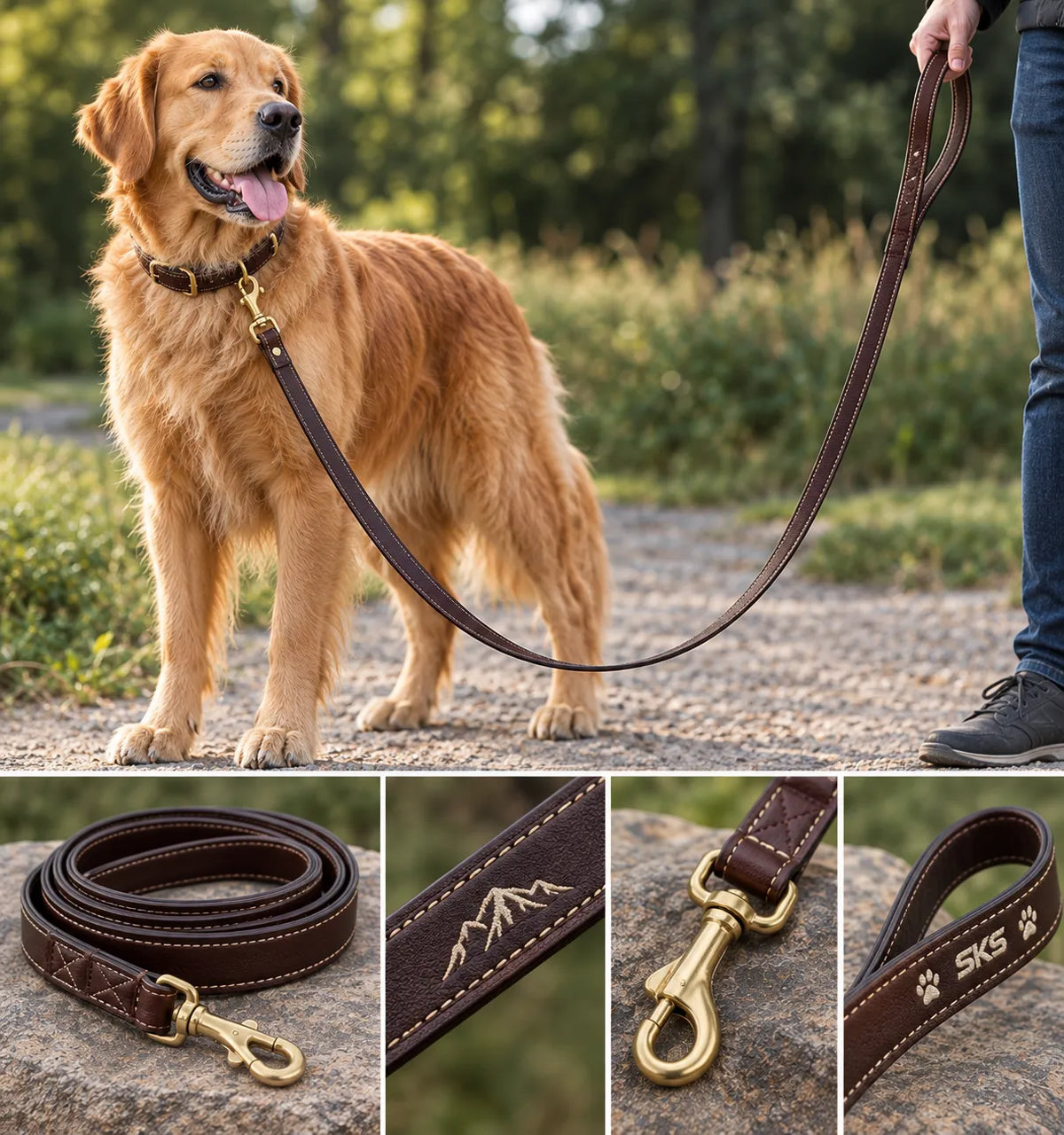6ft premium leather dog leash outdoors