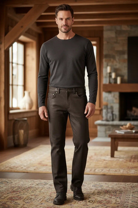 Men's nubuck leather trousers, front