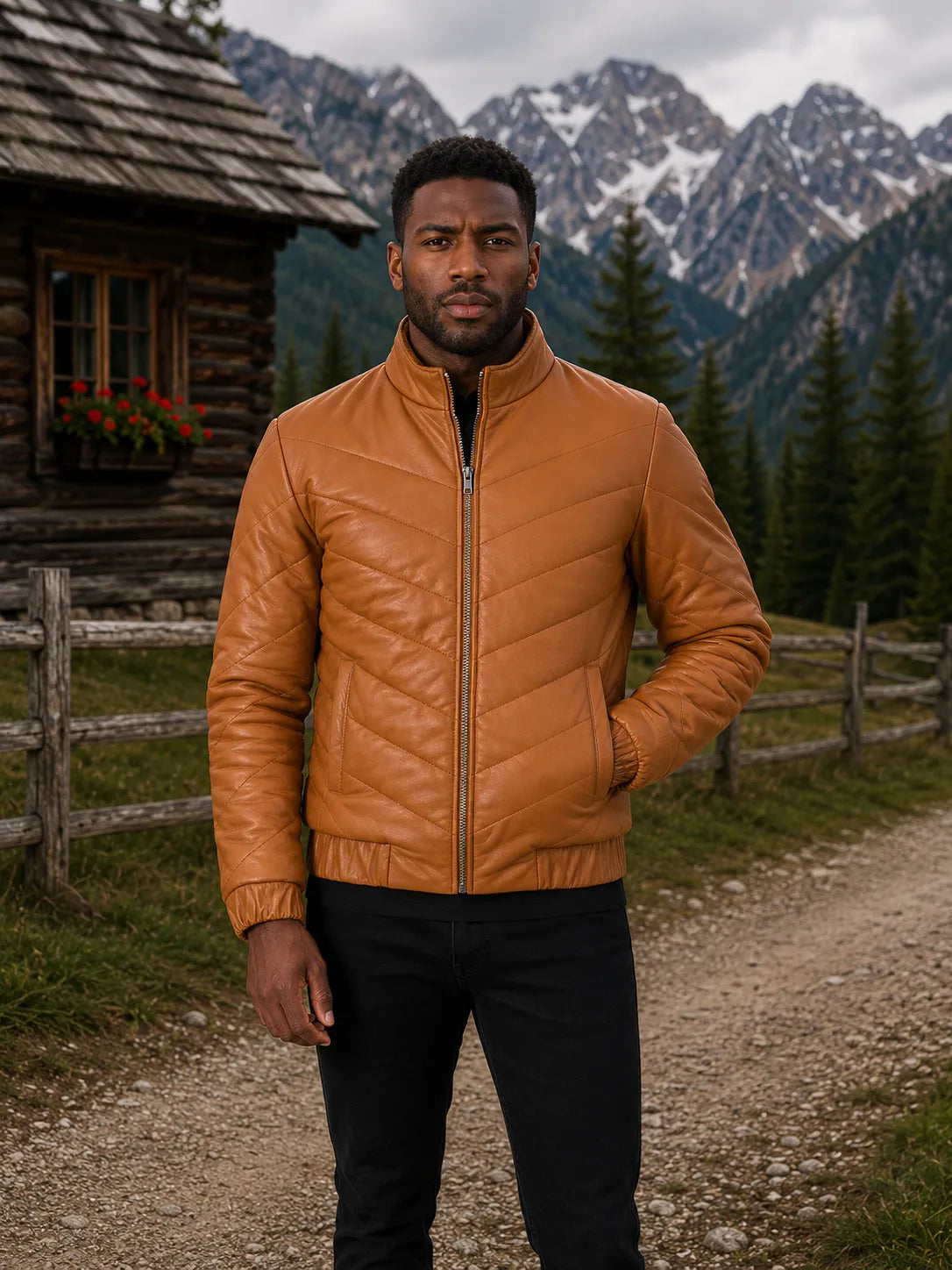 Tan-Leather-Puffer-Jacket-Model-By-SKS-Model
