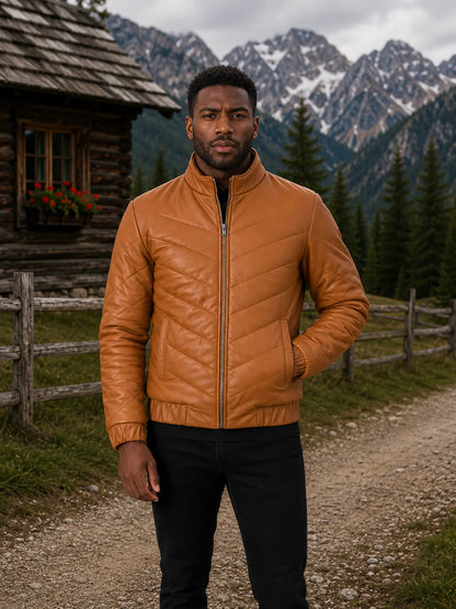 Tan-Leather-Puffer-Jacket-Model-By-SKS-Model