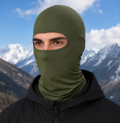 Army style balaclava worn by model
