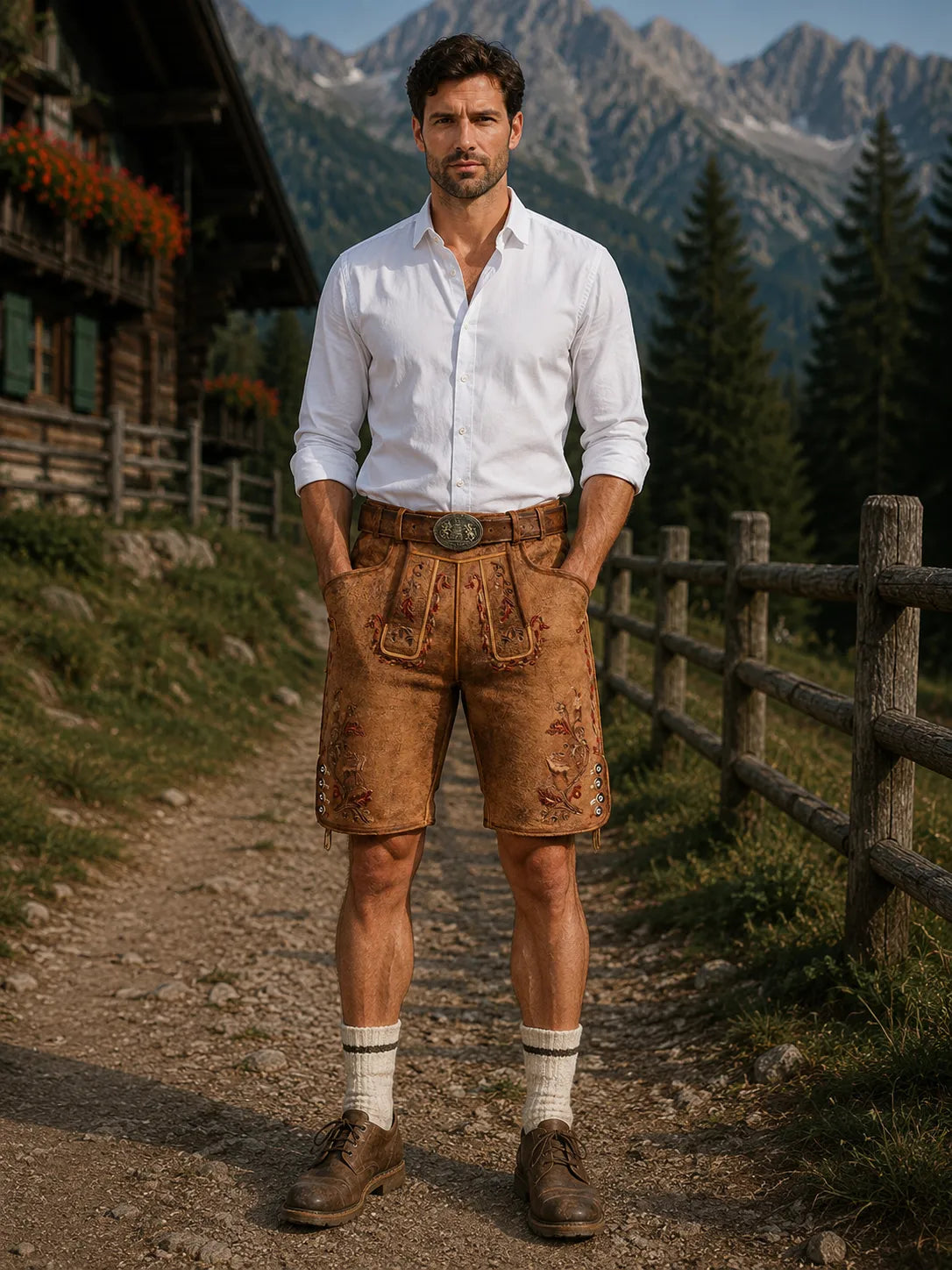 Vintage-Brown-Lederhosen-Model