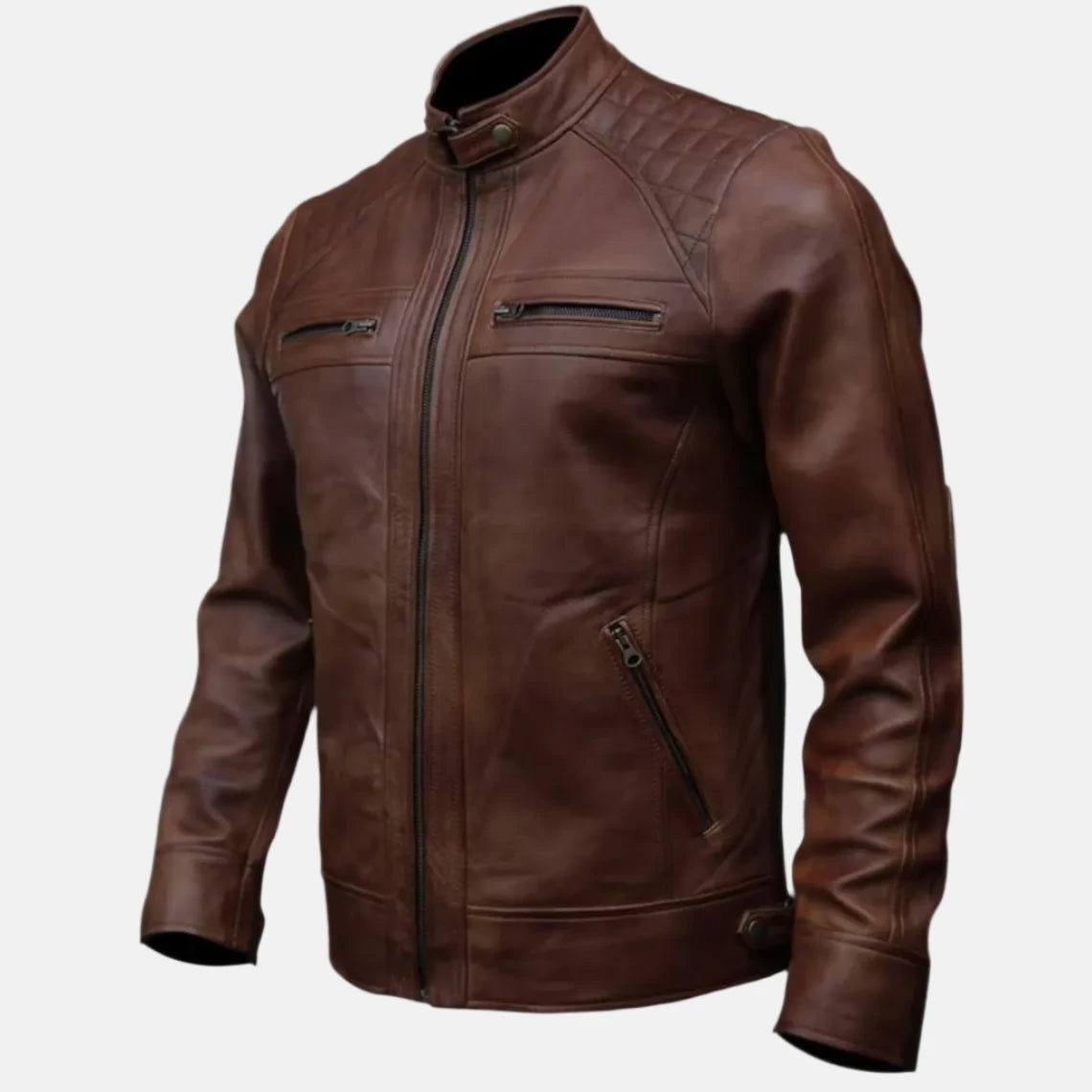 Wholesale-Leather-Jacket-Brown-Side-Pose