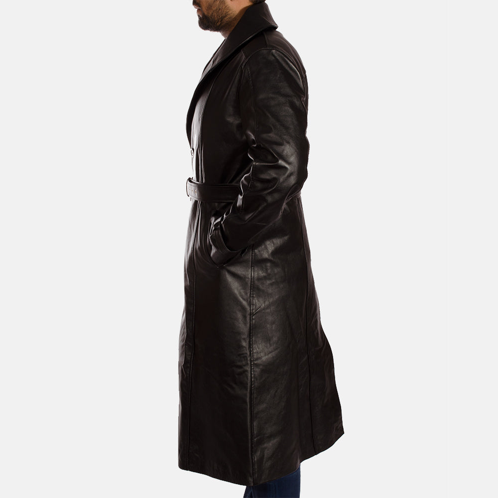 Wholesale-Leather-Trench-Coat-Left-side-pose