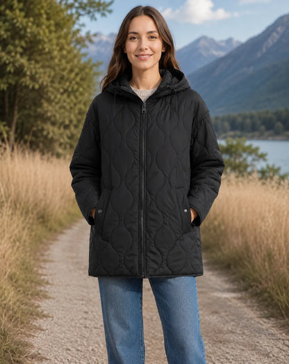 Womens-Hooded-Quilted-Jacket-Front-By-SKS-Wholesales-Model