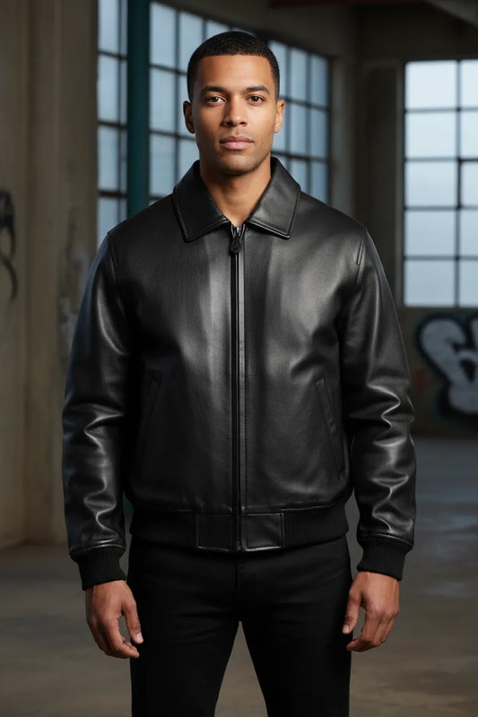 All-black Avirex leather jacket