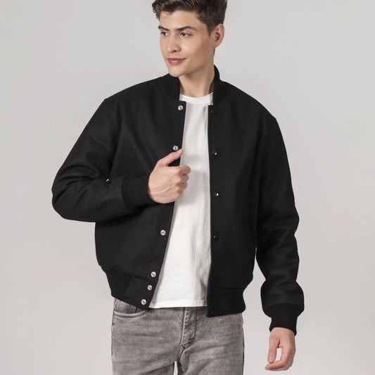 all-black-wool-varsity-jacket-front-by-SKS-Wholesales