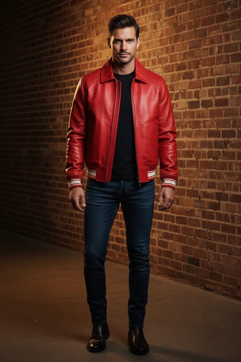 Red Avirex leather jacket