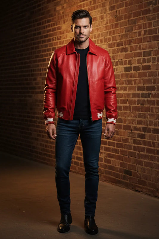 Red Avirex leather jacket