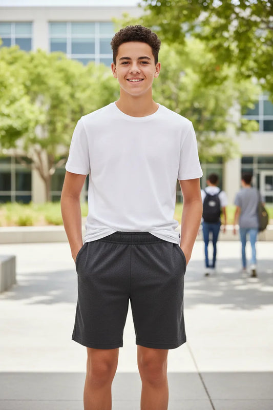 Boys' black school shorts, back angle
