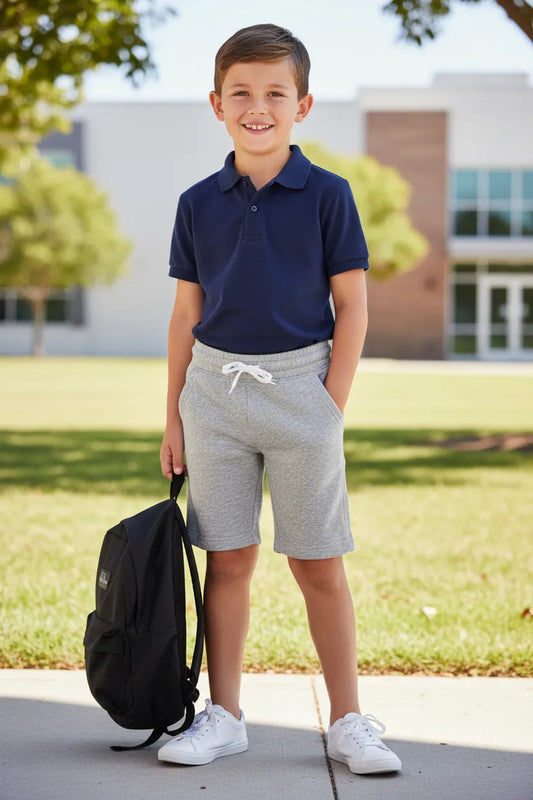 Boys' grey school shorts, front angle