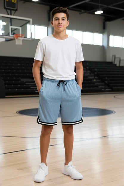 Boys' mesh basketball shorts, front angle