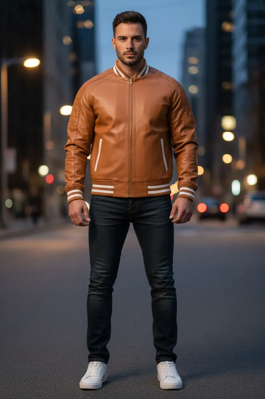 brown-leather-varsity-jacket-front-by-SKS-Model