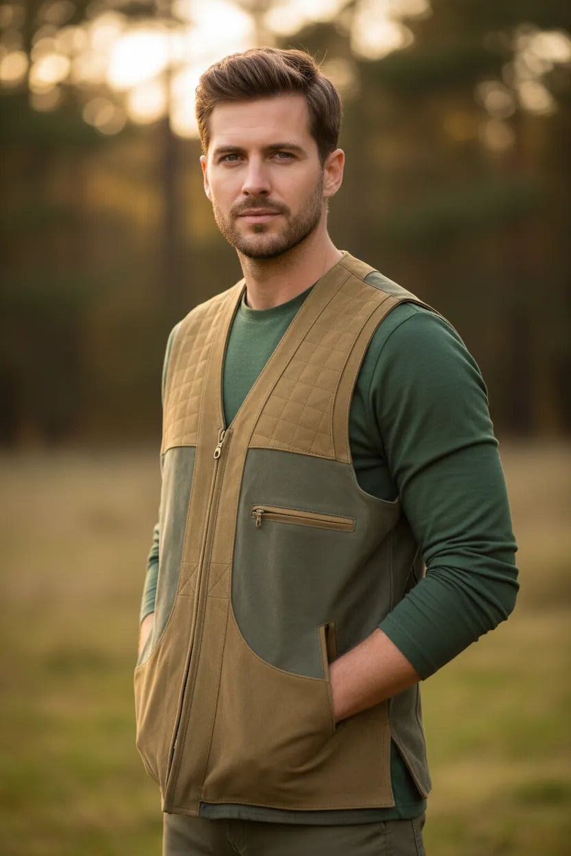 Buffalo tan leather hunting vest