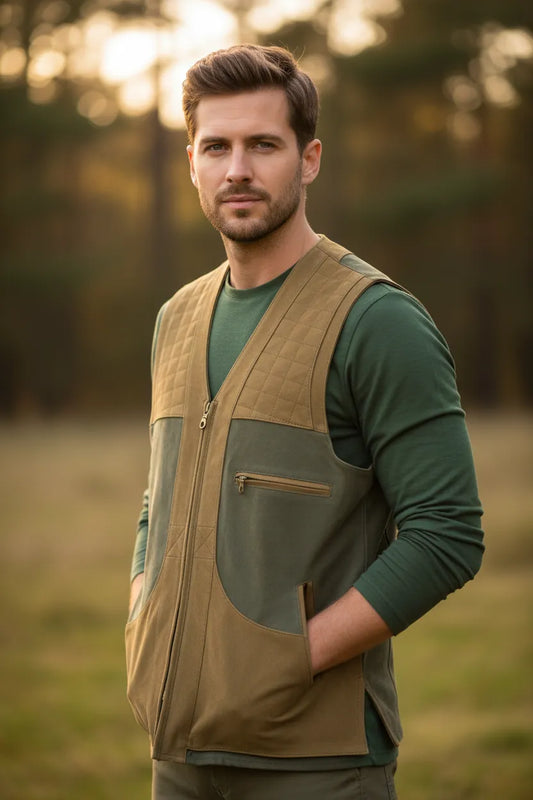 Buffalo tan leather hunting vest