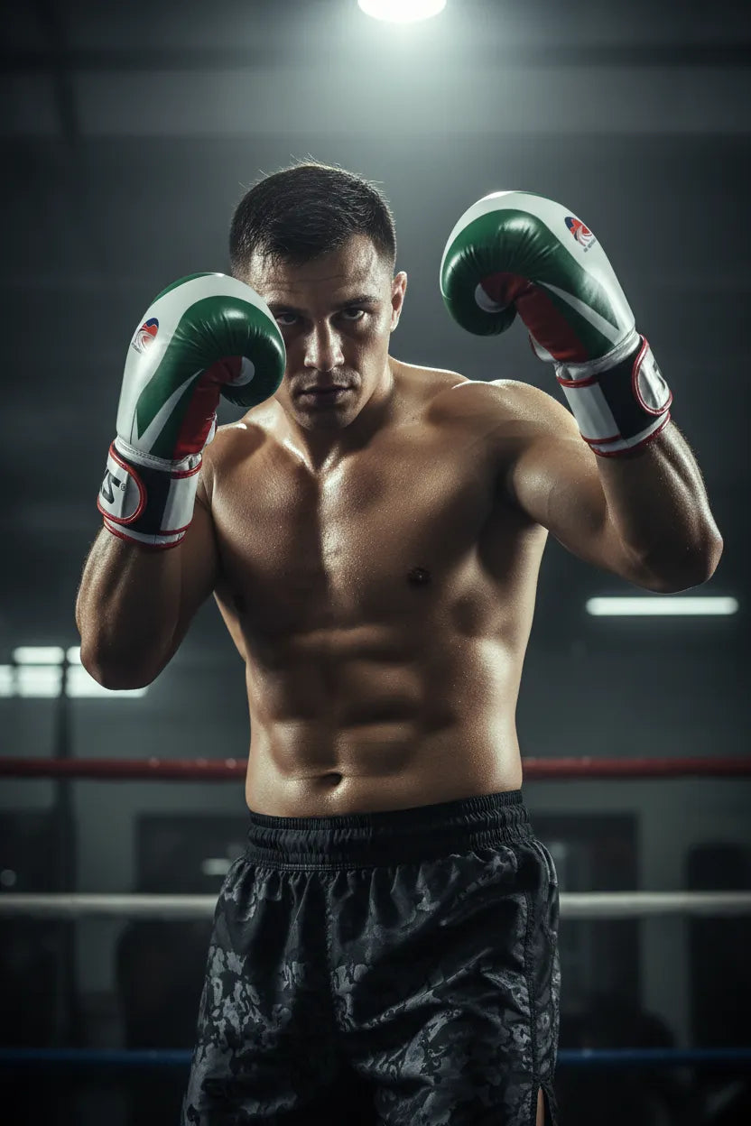 Italian flag boxing gloves worn by boxer