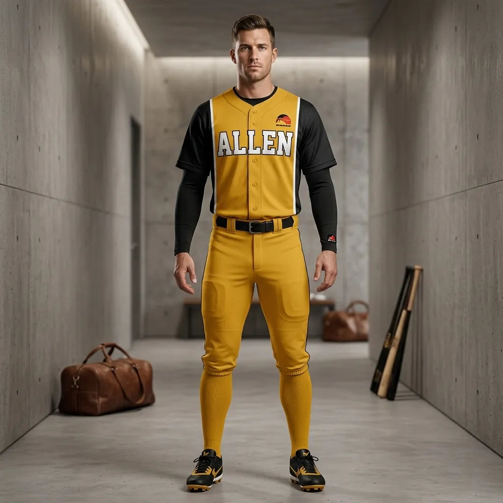 custom-black-and-gold-baseball-uniforms-by-sks-wholesales-Front