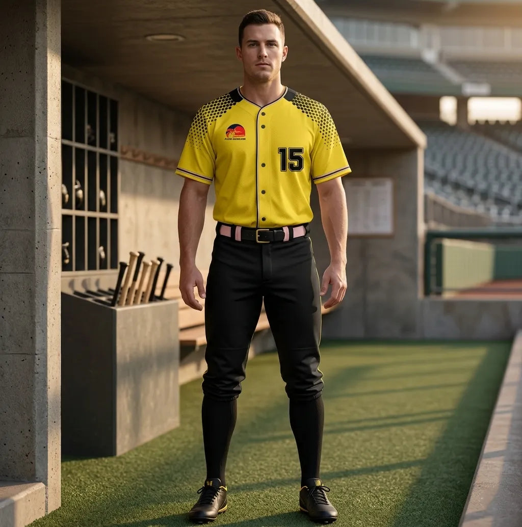 custom-black-and-yellow-baseball-uniforms-Front