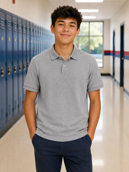 custom-grey-polo-shirts-for-school-front-by-SKS-Model