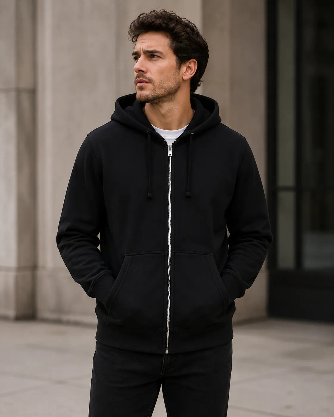 customizable-all-black-zip-up-hoodie-front-by-SKS