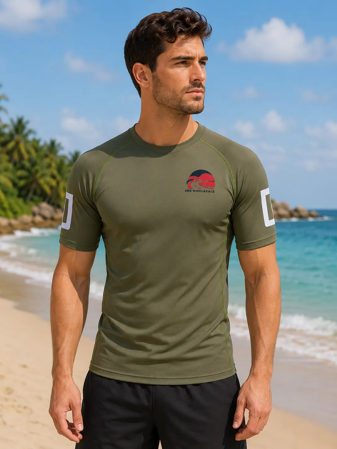 customizable-army-green-rash-guard-by-sks-wholesales-Front