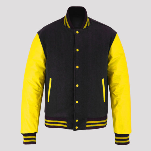 customizable-black-and-yellow-leather-varsity-jacket-front-by-SKS-Wholesales