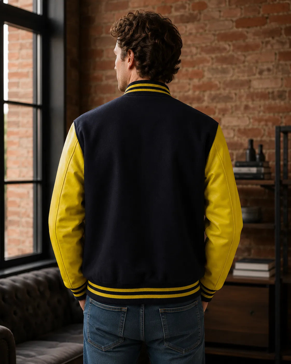 customizable-black-and-yellow-leather-varsity-jacket-Back-by-SKS