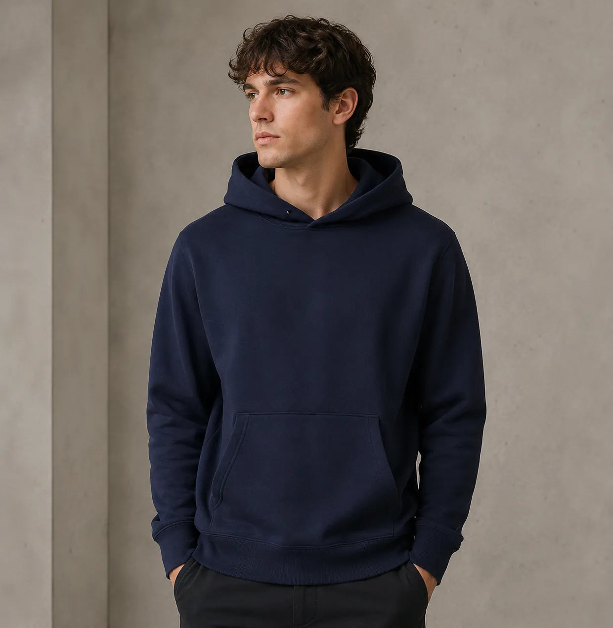 customizable-navy-blue-fleece-hoodie-front-by-SKS-Model