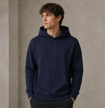 customizable-navy-blue-fleece-hoodie-front-by-SKS-Model