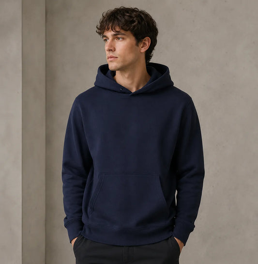 customizable-navy-blue-fleece-hoodie-front-by-SKS-Model