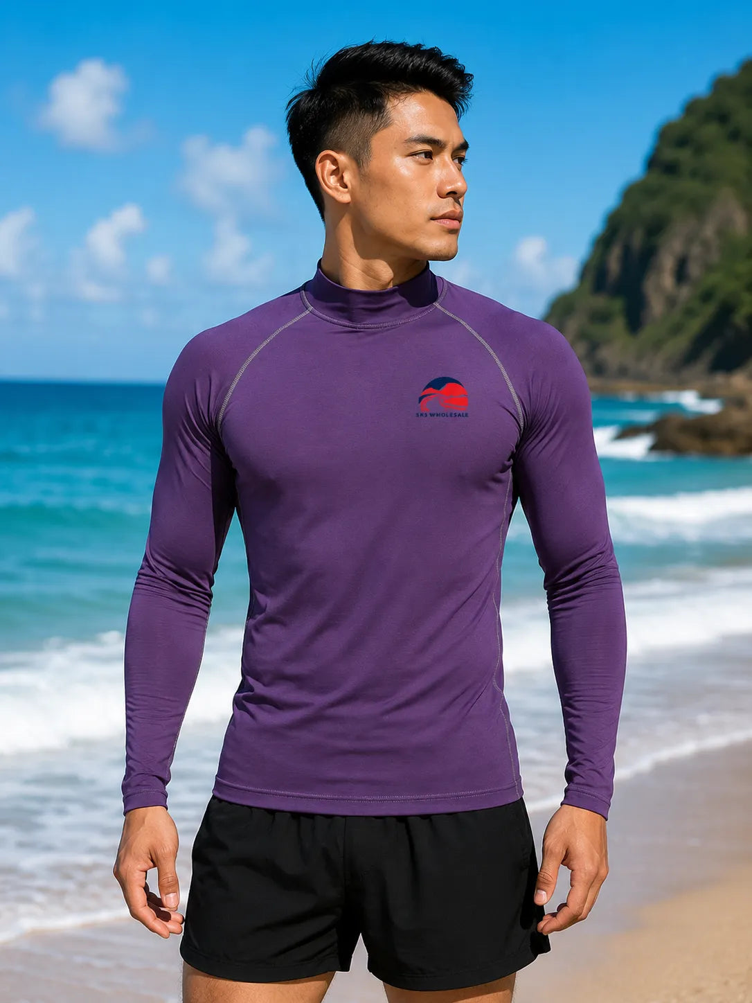 customizable-purple-mock-neck-rash-guard-by-sks-wholesales-Front