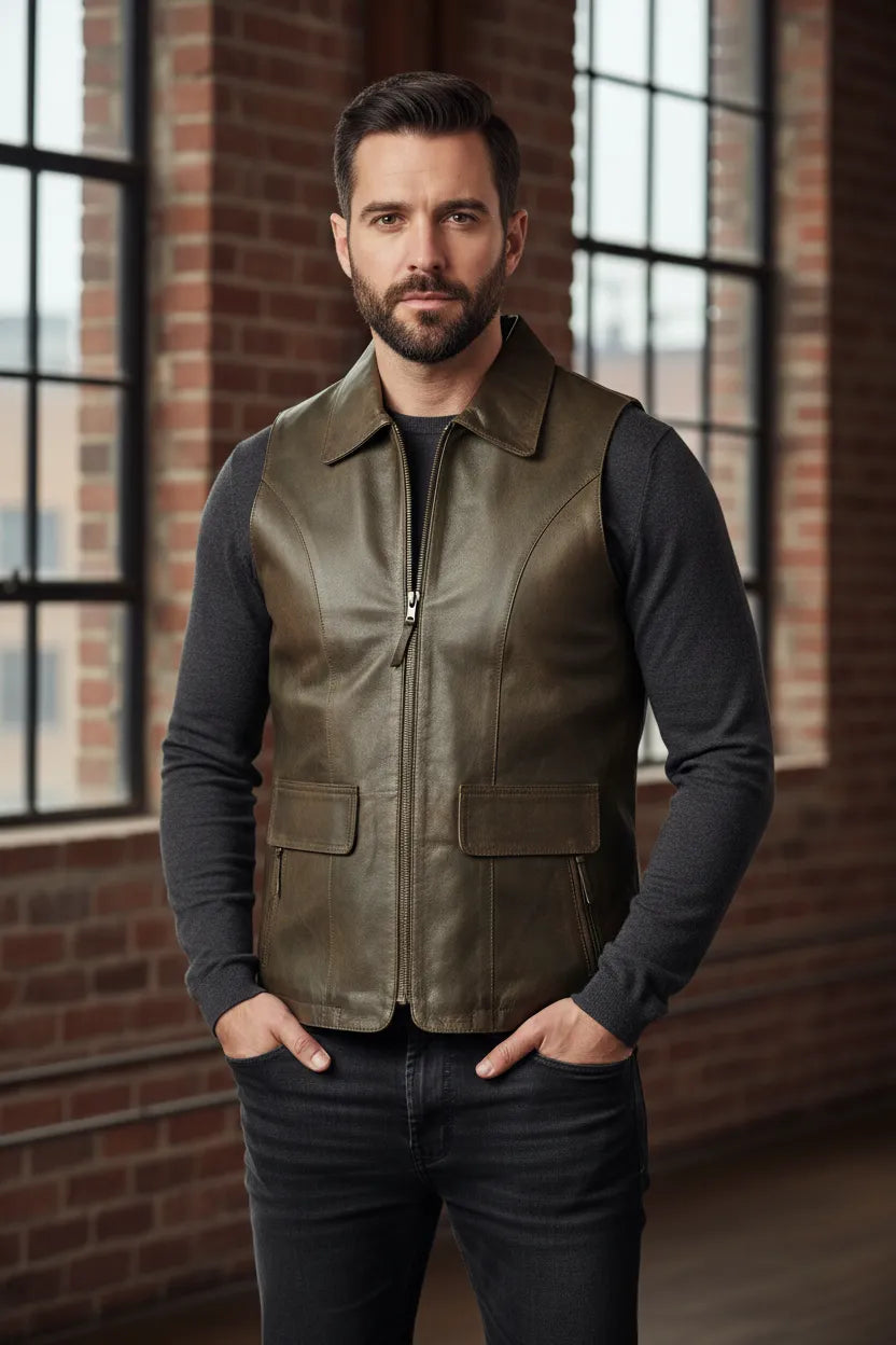 Genuine buffalo leather hunting vest