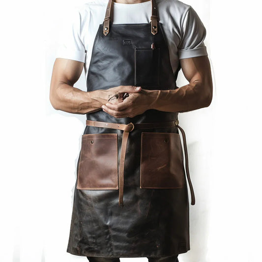 Front of Wholesale Leather Apron For Cooking By SKS