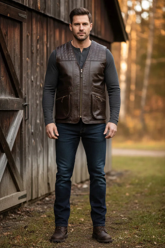 Men's buffalo leather hunting vest