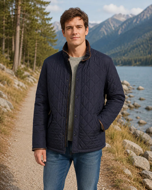 Navy-Diamond-Quilted-Jacket-By-SKS-Wholesales-model