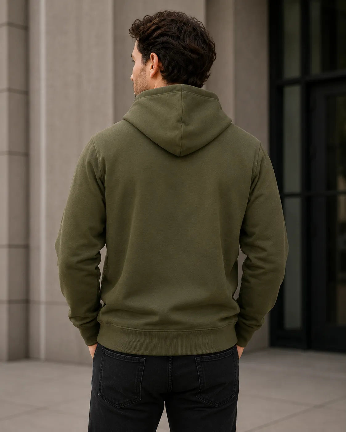 olive-green-pullover-hoodie-Back-by-SKS