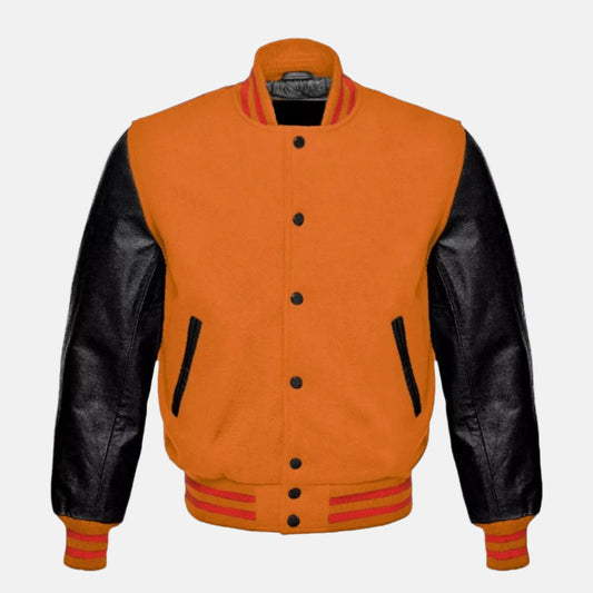 orange-and-black-letterman-jacket-front-by-SKS-Wholesales