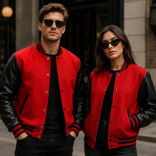 red-and-black-leather-varsity-jacket-for-men & Women-by-SKS-Wholesales
