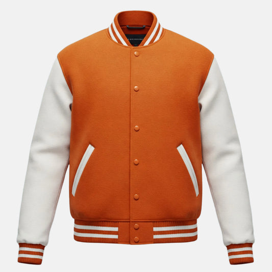 white-sleeves-orange-wool-varsity-jacket-front-by-SKS-Wholesales