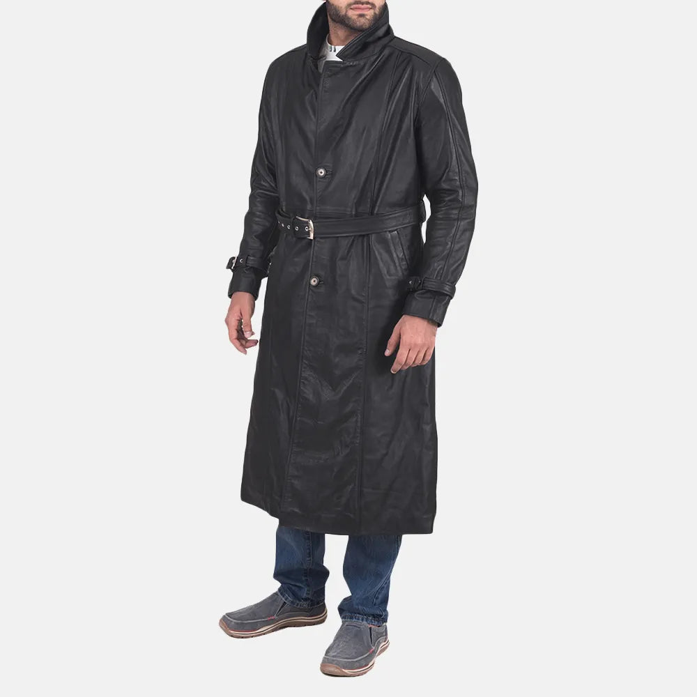 wholesale-black-leather-trench-coat-keft-pose