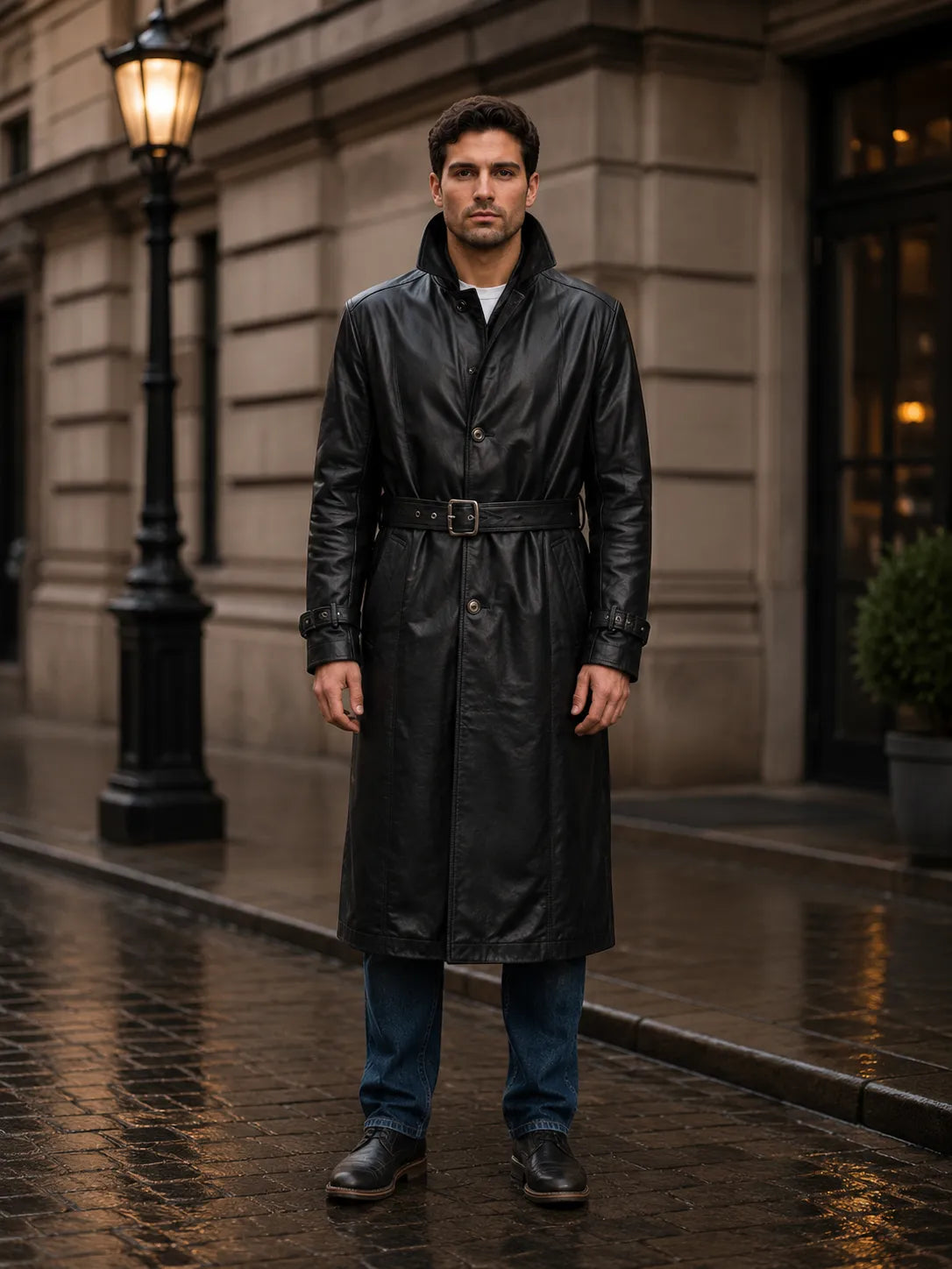 wholesale-black-leather-trench-coat_Model