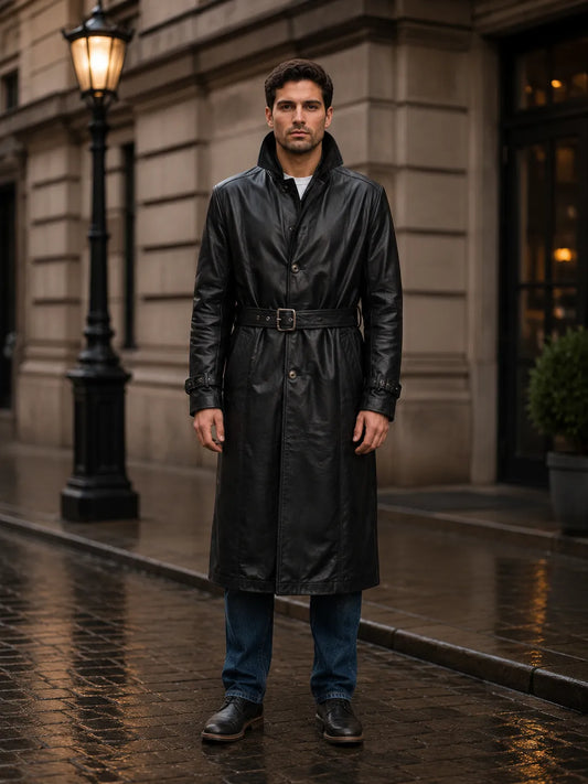 wholesale-black-leather-trench-coat_Model