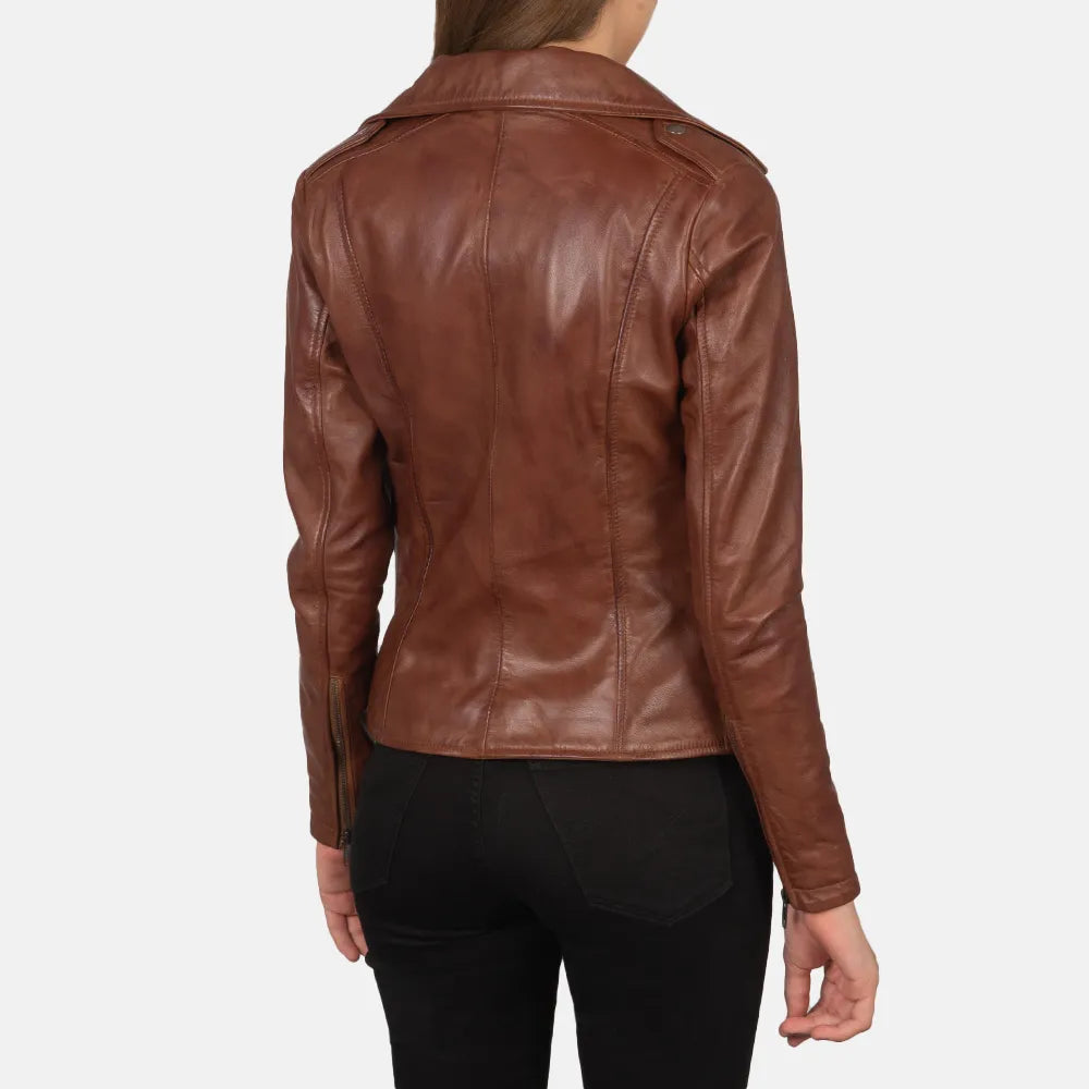 wholesale-brown-biker-jacket-womens-back-pose