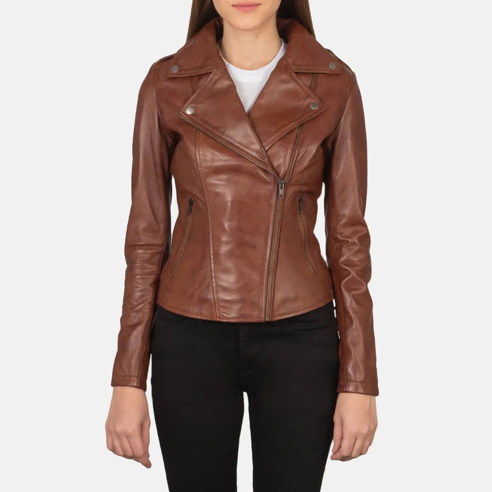 wholesale-brown-biker-jacket-womens-closed-front