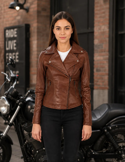 wholesale-brown-biker-jacket-womens-closed-Model