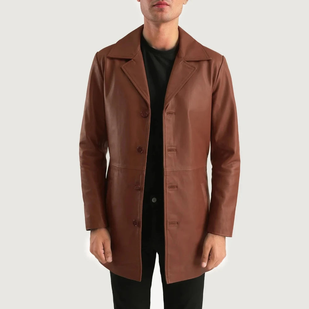 wholesale-brown-leather-coat-open-front