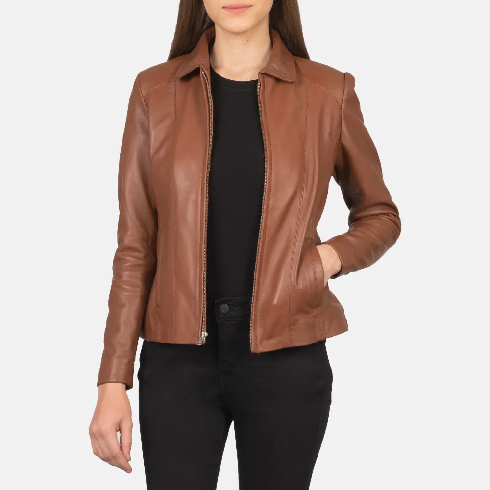 wholesale-brown-leather-jacket-womens-open-front