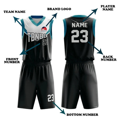Custom black and blue basketball uniform set